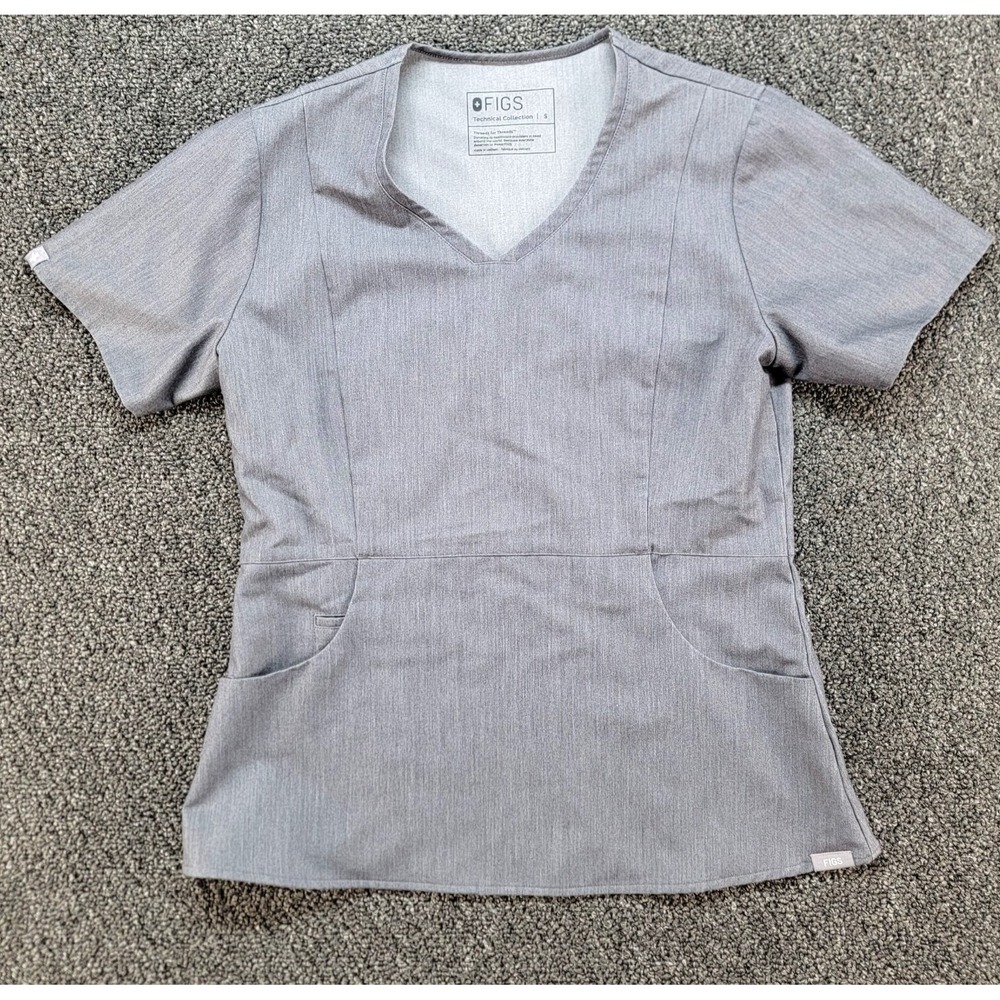 FIGS Scrub Top Womens Small Gray Aburi V Neck Technical Collection Nurse Medical